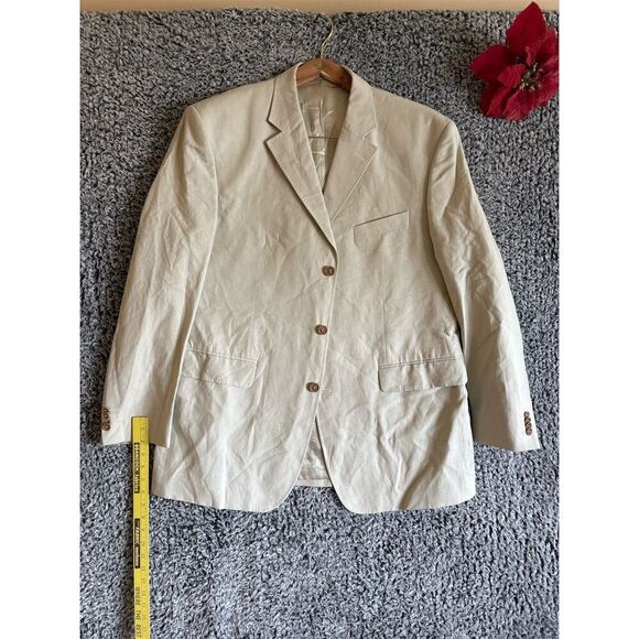 Men's Beige Blazer Jacket Size 48 Classic Formal Notch Lapel - Picture 5 of 11